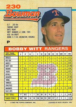 1992 Bowman #230 Bobby Witt Back