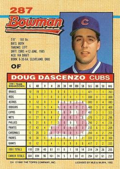 1992 Bowman #287 Doug Dascenzo Back