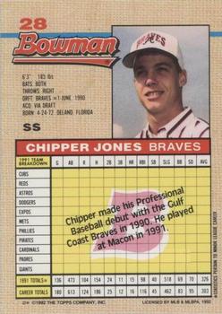 1992 Bowman #28 Chipper Jones Back