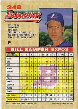 1992 Bowman #348 Bill Sampen Back
