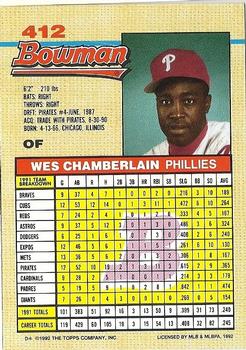 1992 Bowman #412 Wes Chamberlain Back