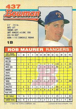 1992 Bowman #437 Rob Maurer Back