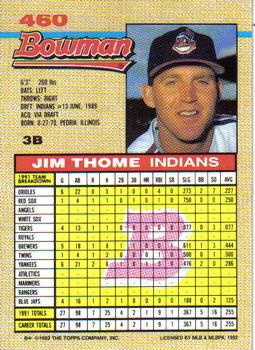 1992 Bowman #460 Jim Thome Back