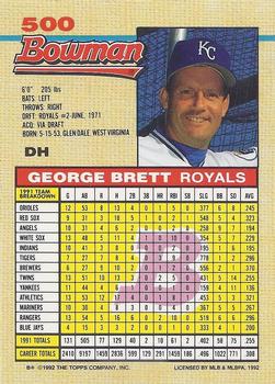1992 Bowman #500 George Brett Back