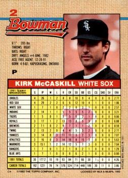 1992 Bowman #2 Kirk McCaskill Back