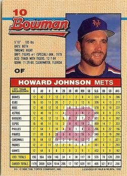 1992 Bowman #10 Howard Johnson Back