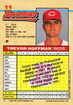 1992 Bowman #11 Trevor Hoffman Back