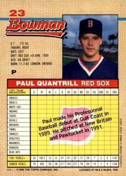 1992 Bowman #23 Paul Quantrill Back