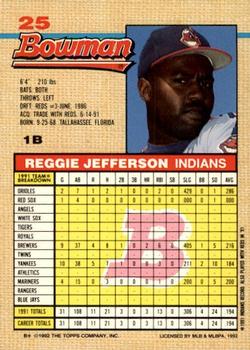 1992 Bowman #25 Reggie Jefferson Back