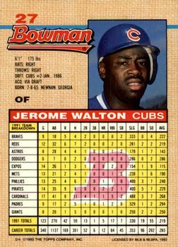 1992 Bowman #27 Jerome Walton Back
