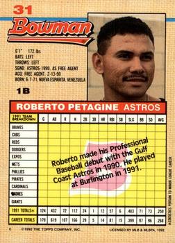 1992 Bowman #31 Roberto Petagine Back