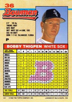 1992 Bowman #36 Bobby Thigpen Back