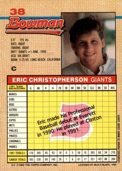 1992 Bowman #38 Eric Christopherson Back