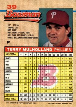 1992 Bowman #39 Terry Mulholland Back