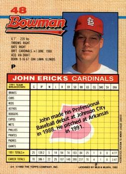 1992 Bowman #48 John Ericks Back