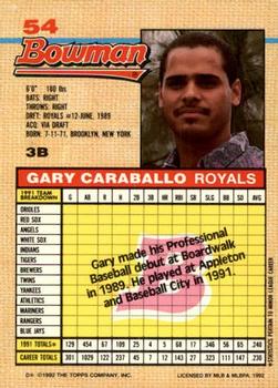 1992 Bowman #54 Gary Caraballo Back