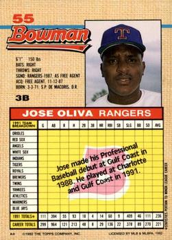 1992 Bowman #55 Jose Oliva Back