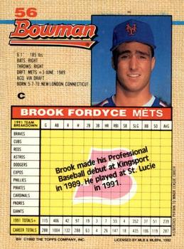 1992 Bowman #56 Brook Fordyce Back