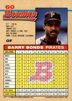 1992 Bowman #60 Barry Bonds Back