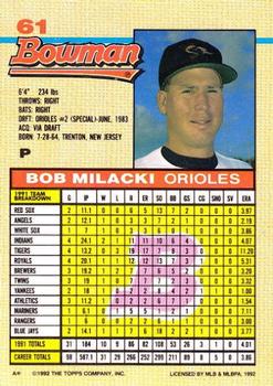 1992 Bowman #61 Bob Milacki Back
