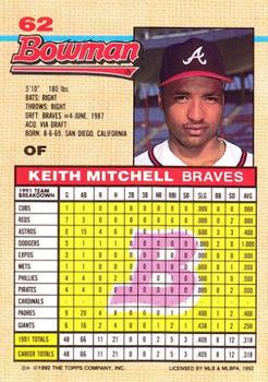 1992 Bowman #62 Keith Mitchell Back