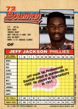 1992 Bowman #72 Jeff Jackson Back