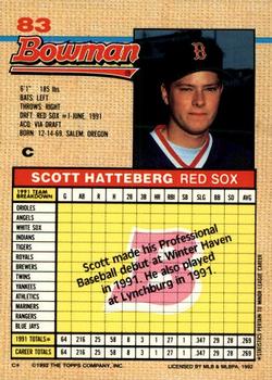1992 Bowman #83 Scott Hatteberg Back