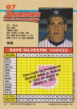 1992 Bowman #87 Dave Silvestri Back