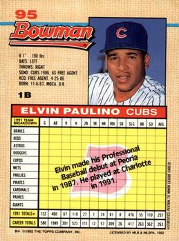 1992 Bowman #95 Elvin Paulino Back
