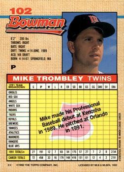 1992 Bowman #102 Mike Trombley Back