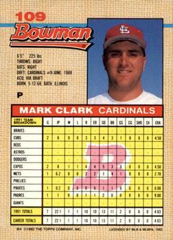 1992 Bowman #109 Mark Clark Back