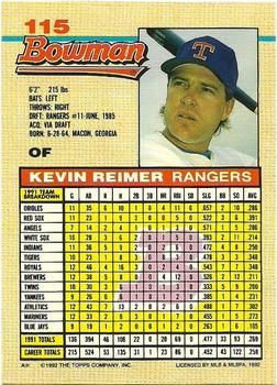 1992 Bowman #115 Kevin Reimer Back