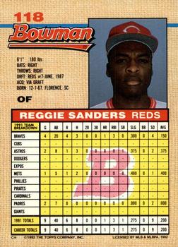 1992 Bowman #118 Reggie Sanders Back