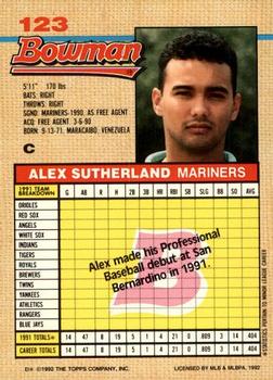 1992 Bowman #123 Alex Sutherland Back