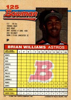 1992 Bowman #125 Brian Williams Back
