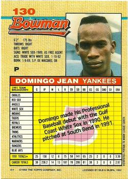 1992 Bowman #130 Domingo Jean Back