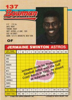1992 Bowman #137 Jermaine Swinton Back