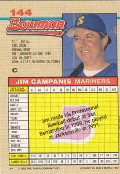1992 Bowman #144 Jim Campanis Back
