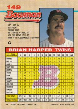 1992 Bowman #149 Brian Harper Back