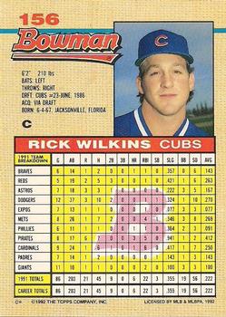 1992 Bowman #156 Rick Wilkins Back