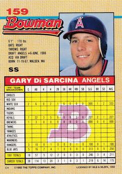 1992 Bowman #159 Gary DiSarcina Back