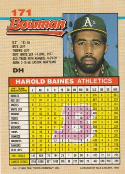 1992 Bowman #171 Harold Baines Back