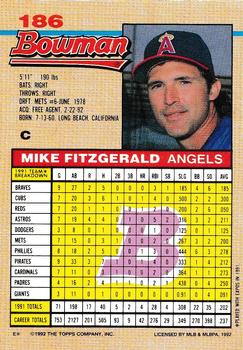 1992 Bowman #186 Mike Fitzgerald Back