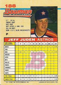 1992 Bowman #188 Jeff Juden Back