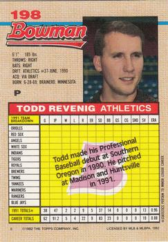 1992 Bowman #198 Todd Revenig Back