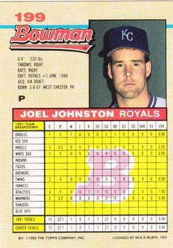 1992 Bowman #199 Joel Johnston Back