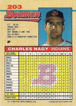 1992 Bowman #203 Charles Nagy Back