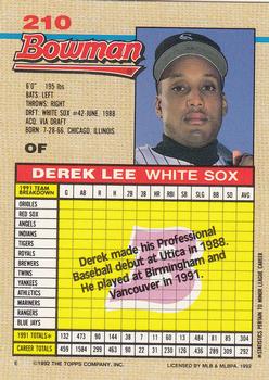 1992 Bowman #210 Derek Lee Back