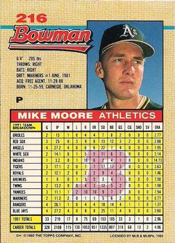 1992 Bowman #216 Mike Moore Back