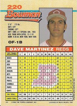 1992 Bowman #220 Dave Martinez Back